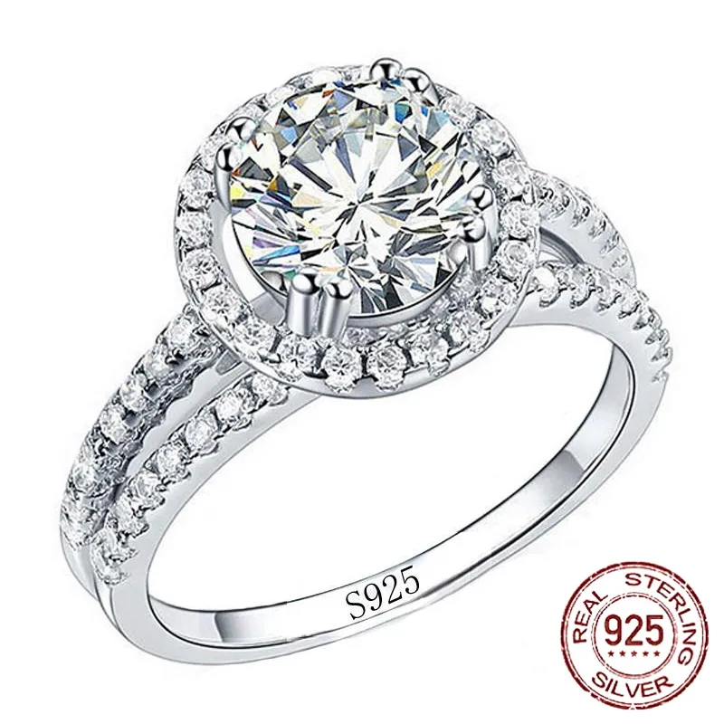 Fine jewelry anel real 925 prata esterlina 2 ct laboratório diamante anéis de casamento para mulheres acessórios presente atacado pr002