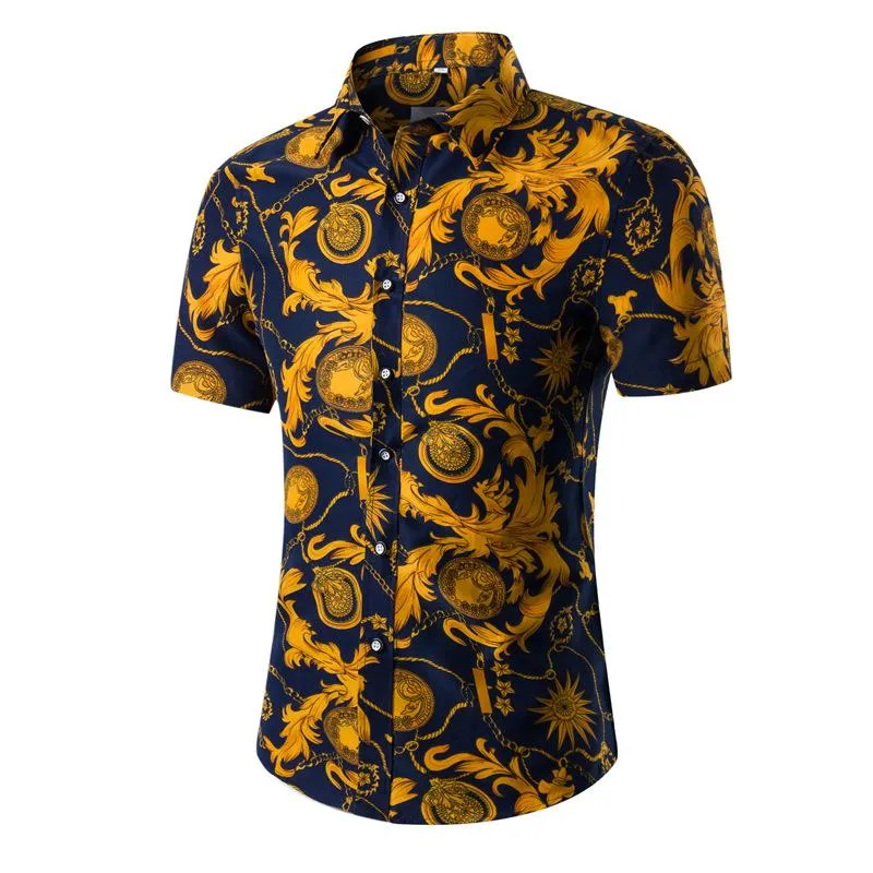 Män Casual T Shirts Sommardesigner Casuals Tryckta Hawaiian Shirt Lyxig Male Printing Dress Suit Plus Size