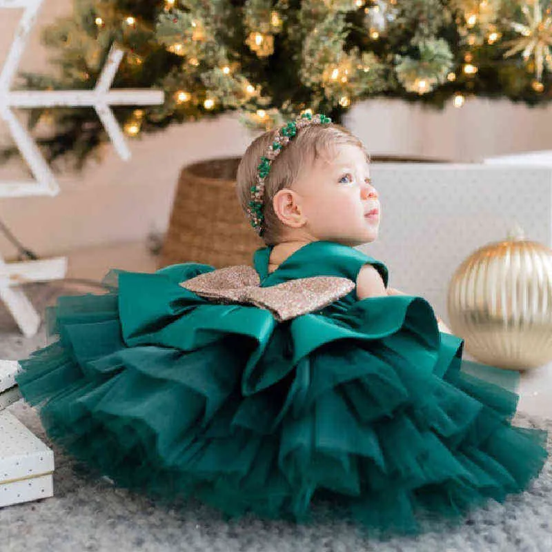 Niemowlę dziewczyna Sukienka Lato Cute Bow Princess Dresses dla Baby Birthday Party Tordder Ubrania 2022 Nowy Rok Kostiumy G1215