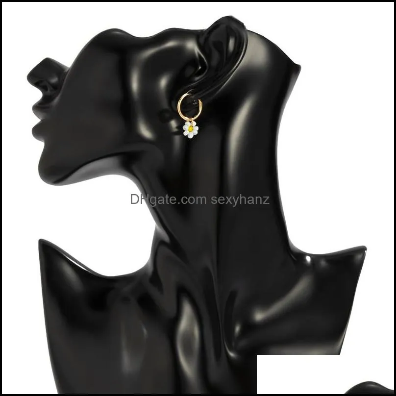 European Colorful Daisy Flower Beaded Earrings Hoop Geometric Imitation Pearl Ear Buckle Women Copper Gold Ethnic Style Stud Earring Jewelry Sets