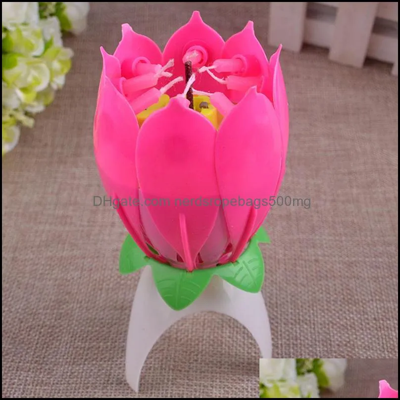 Lotus Flower Candle Single-layer Music Candle Lotus Candles Birthday Candle Party Cake Music Sparkle Cake candles