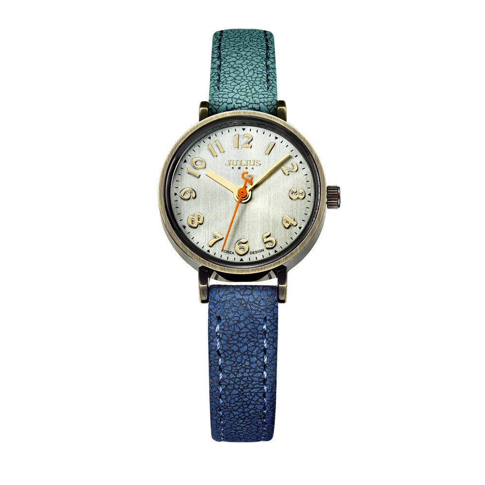 ブルージーンズウォッチ女性アンティーククォーツジュリウス腕時計高級ブランドカジュアルクールグラデーションレザーストラップブロンズwhatch clock JA-855