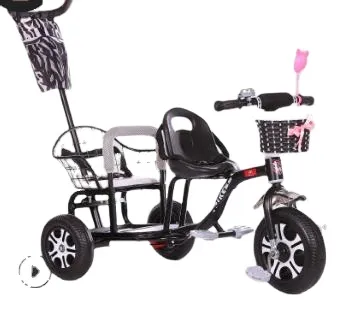 Bébé Double Tricycle Poussette 3 Roues Double Poussette pour Enfants Jumeaux Garde-Corps Siège Bébé Toddler Vélo Voiture Tricycle Enfant Landau