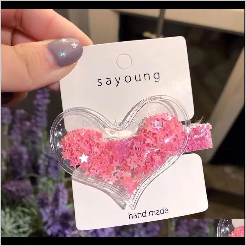 INS New Fashion Little Star Quicksand Heart BB Hair Clips For Girls Hair Accessories Colorful Sequins Shell Hairpins Side Clip