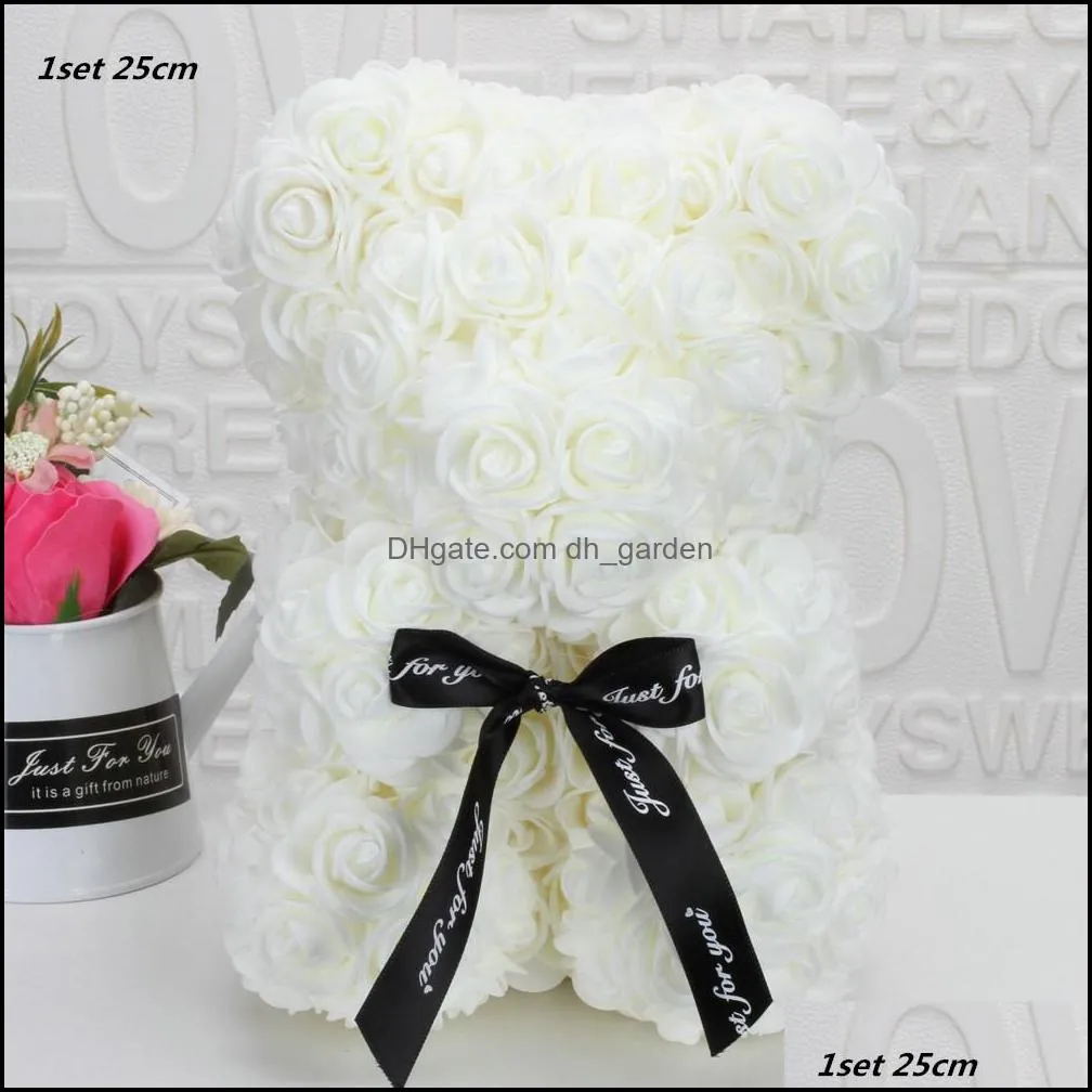 1set 25cm Bear Of Roses Artificial Flowers Home Wedding Festival DIY Decoration Gift Box Wreath Crafts1