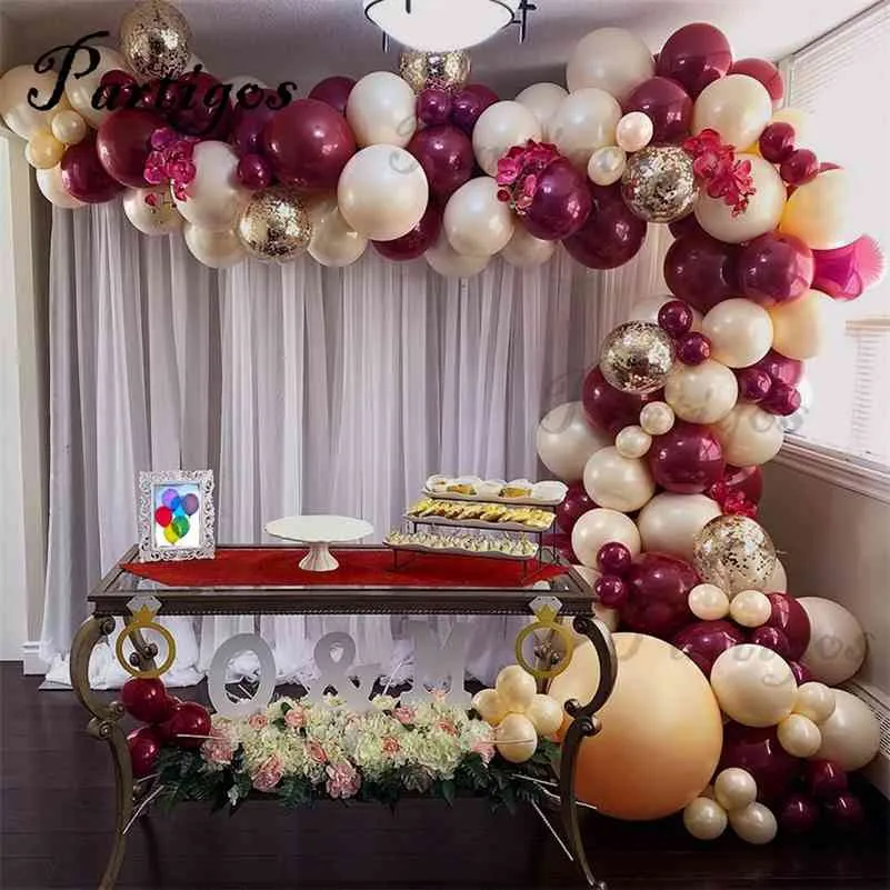 110/124 pcs cor-de-rosa ouro confete pele borgonha balloons garland kit de arco aniversário casamento dia dos namorados aniversário decoração de festa 210626