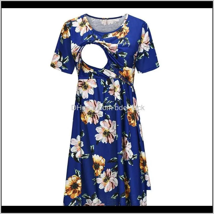 Vestido De Maternidad Women`s Maternity Short Sleeve Floral Print Nursing Dresses For Breastfeeding Maternal Pregnancy Dress