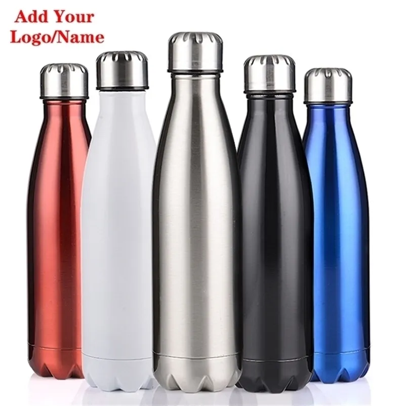 Nom gratuit Nom personnalisé Flasque d'acier inoxydable Flacon d'eau isolé Sports thermaux Sports thermiques Chilly Cola Tasse de voyage Thermo Cadeaux 210913