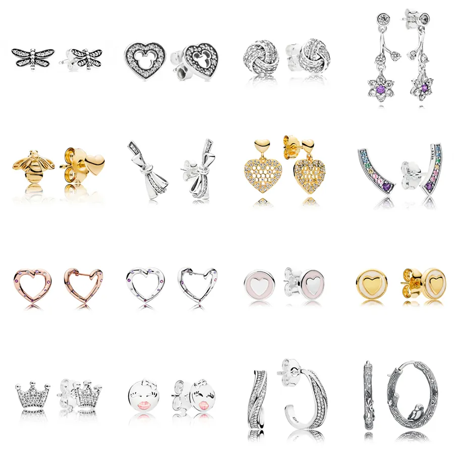NEW 2021 100% 925 Sterling Silver Dragonfly Bee Ear Studs Fit DIY Original Bracelet Fshion Jewelry Gift
