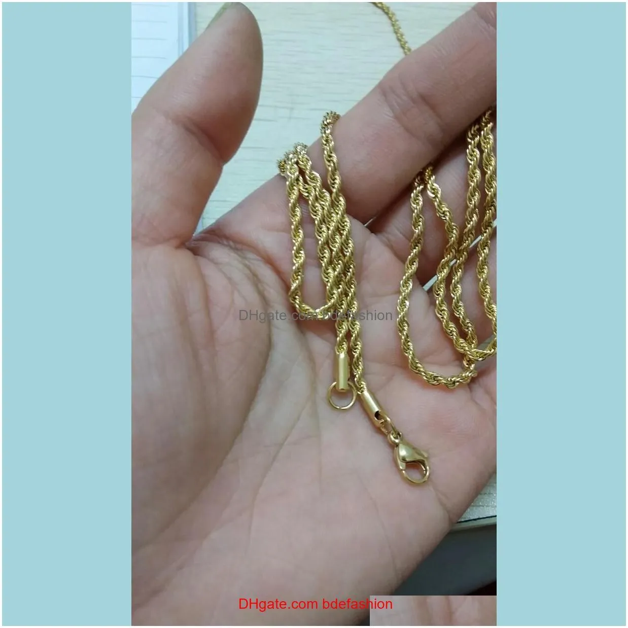 Men Fashion Hip hop Long Chain Necklace Gold Silver Colors Stainless Steel 20inch 24inch 30inch Rope Chain