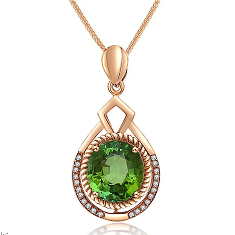 Crystal Womens Necklaces Pendant Fashion vert serti plaqué or rose argent