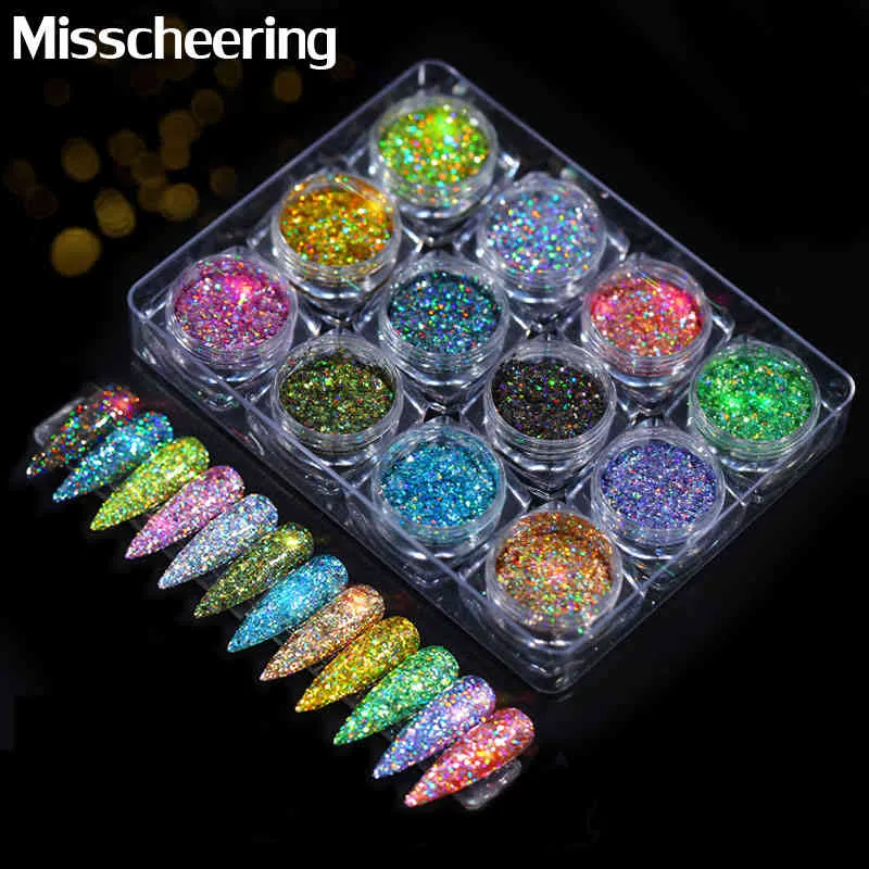 12 Boxes Sparkly Sequins 3D Hexagon Colorful Flakes Light Change Glitter Powders Dazzling Charm Nail Art Decorations