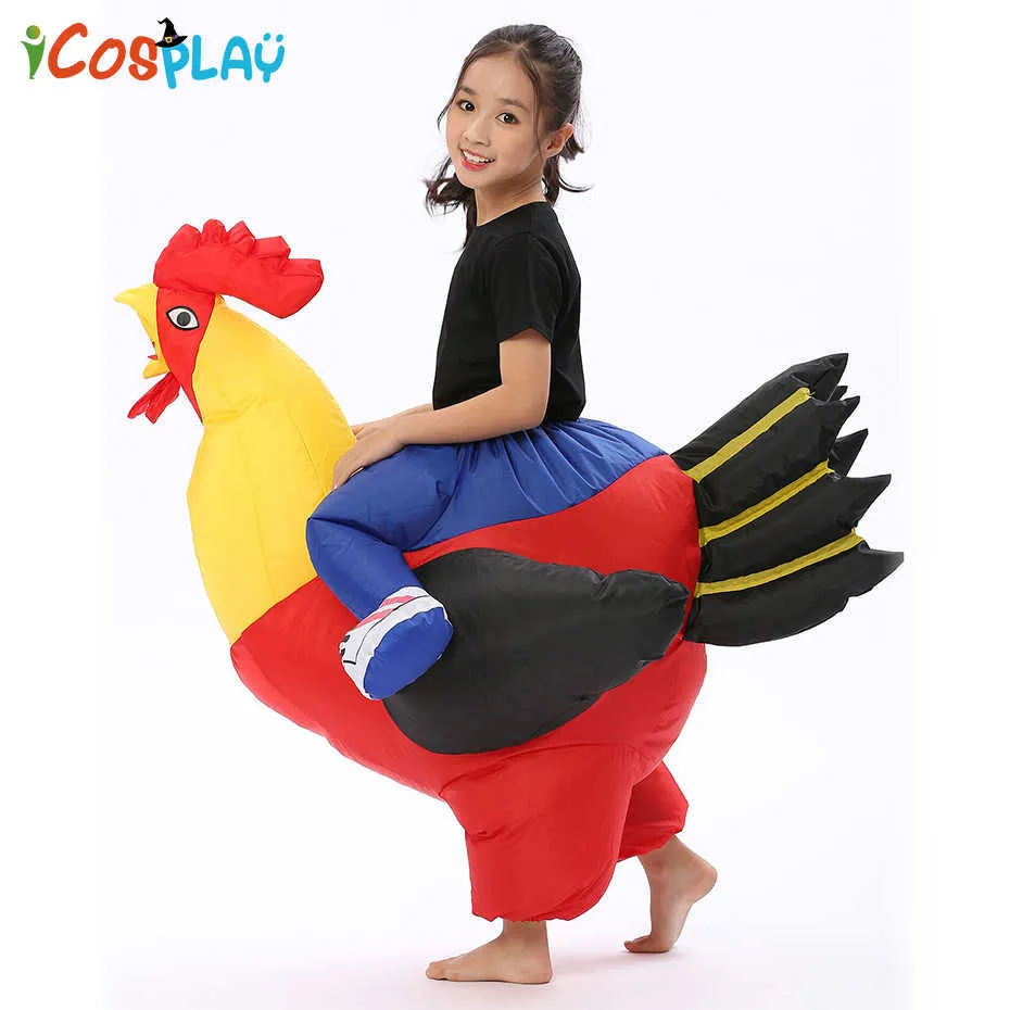 2019 Ny Halloween Uppblåsbara Rooster För Vuxna Barn Kostym Blås Upp Suit Party Carnival Fancy Dress För Purim Kid Chicken Q0910