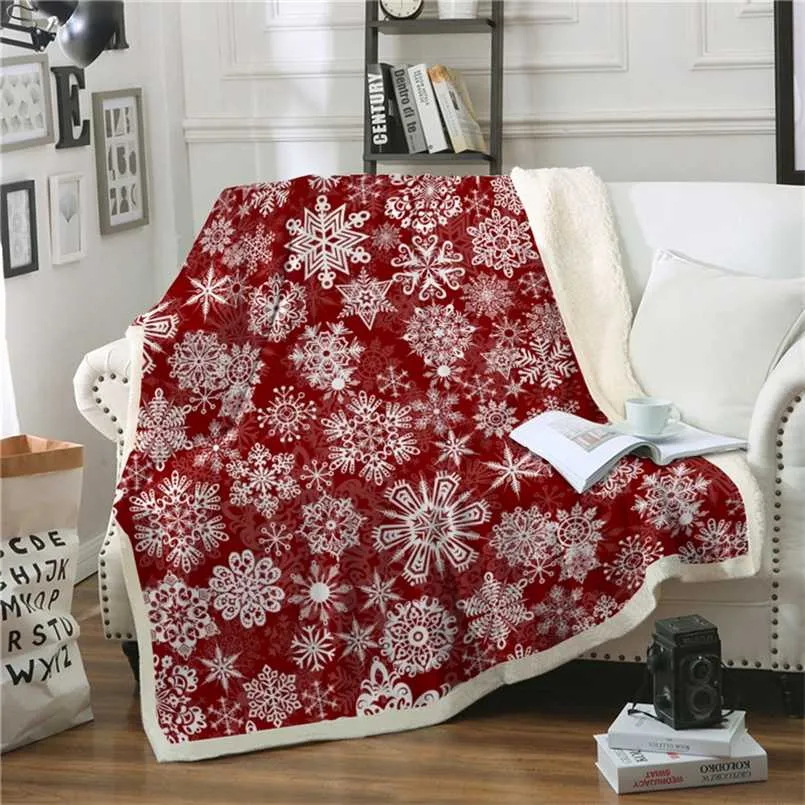 Christmas Blanket For Sofa Car Bed Cover Snowflake Deer Noel Fleece Plush Throw Warm Winter Kid Children Adult Bedspread 211122