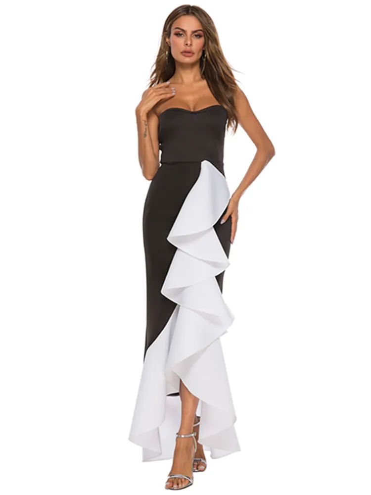 Sexy Patchwork Contrast Strapless Long Dresses Sexy Patchwork Contrast Strapless Long Dresses