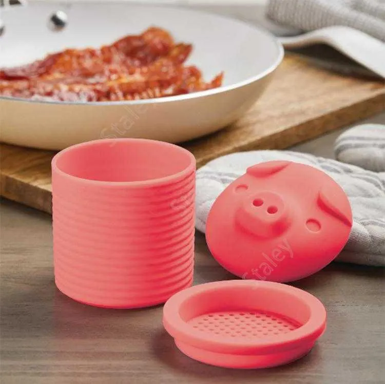 Bacon Grease Container with Strainer-Bacon Bin Grease Strainer Silicone Collector for Store Meat Frying Oil Cooking Grease Storage DAS25