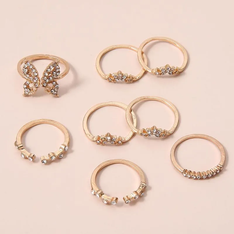 Cluster Ringen 2022 Trendy Mode-sieraden Boho Stijl Ring Ingelegde Diamanten Vlinder Gezamenlijke Set Decoratie Vakantie Gift272w