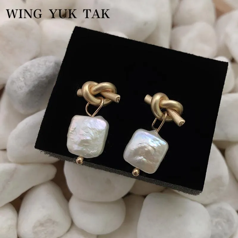 Stud Wing Yuk Tak Korea Womens Fashion Freshwater Pearls Earrings Vintage Geometric Gold Color Small 2021