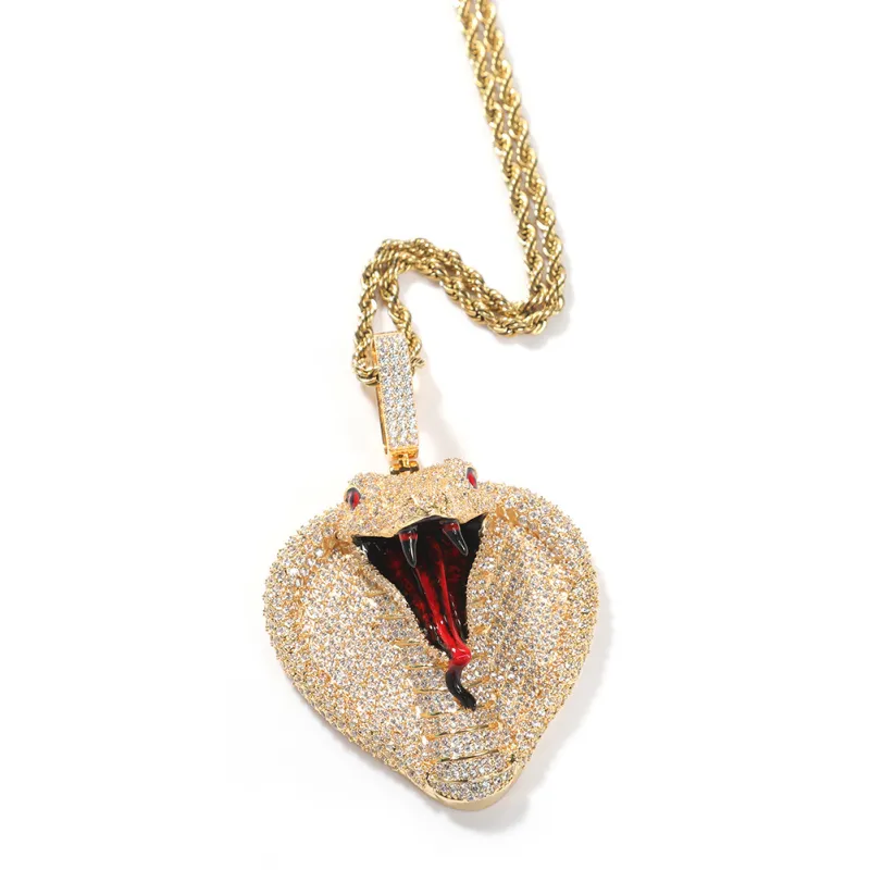 Ny Trendy Hip Hop Style CZ Micro Pave Snake Pendant Rostfritt Stålkedja Halsband