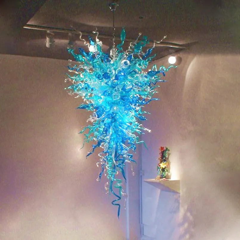 ランプノルディックランパラスブルーターコイズカラーハンドブローガラスチェーンシャンデリア照明48インチledペンダントライトは家の装飾リビングルーム