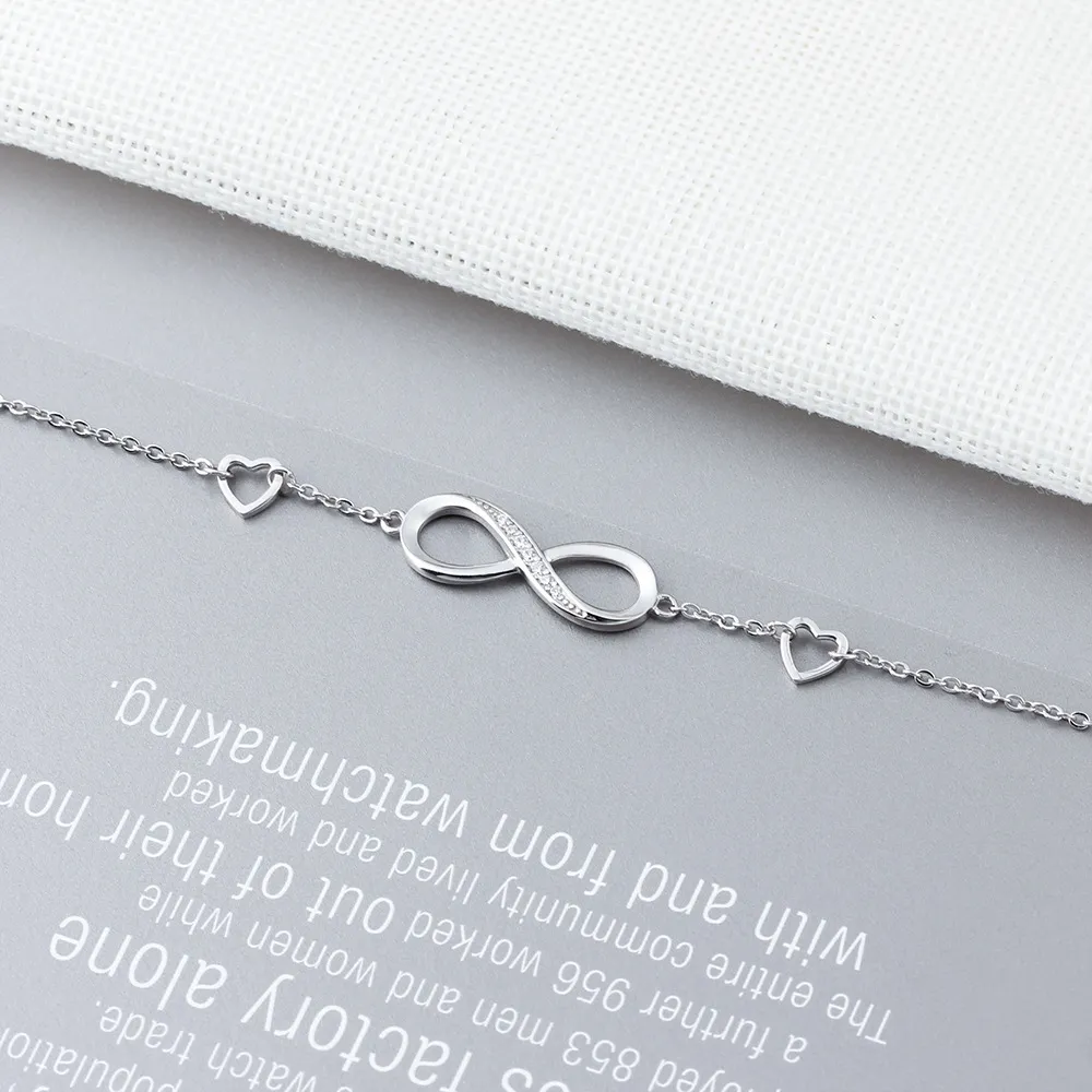 Sterling Silver Infinity Bracelet With Heart Shaped Cubic Sterling Silver Infinity Bracelet With Heart Shaped Cubic