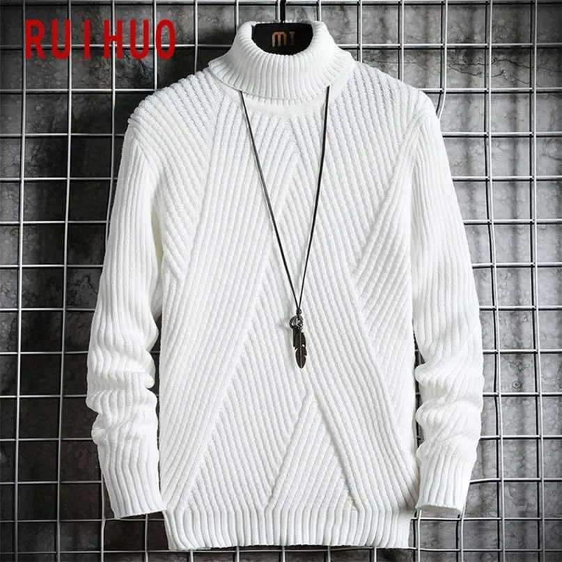Ruihuo Höst Solid Pullover Turtleneck Men Kläder Turtle Neck Coats High Collar Stickad Sweater Koreansk Man Kläder M-2XL 211008