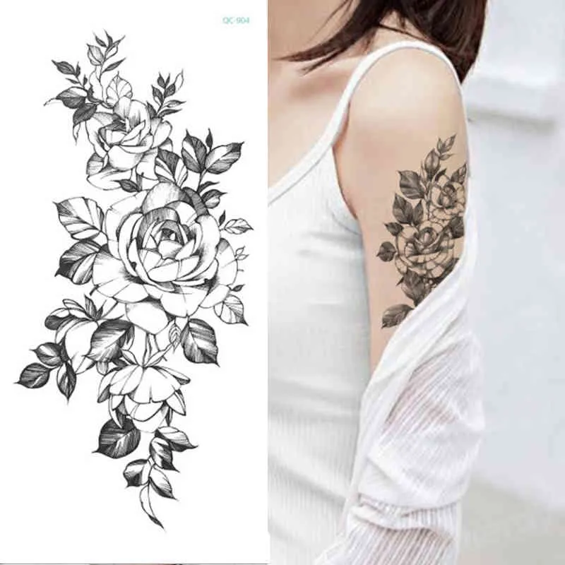 Tatuagem temporária adesivo sexy tatoo adesivos flor rosa esboços tatuagem desenhos bady arte para meninas modelo tatuagens braço perna