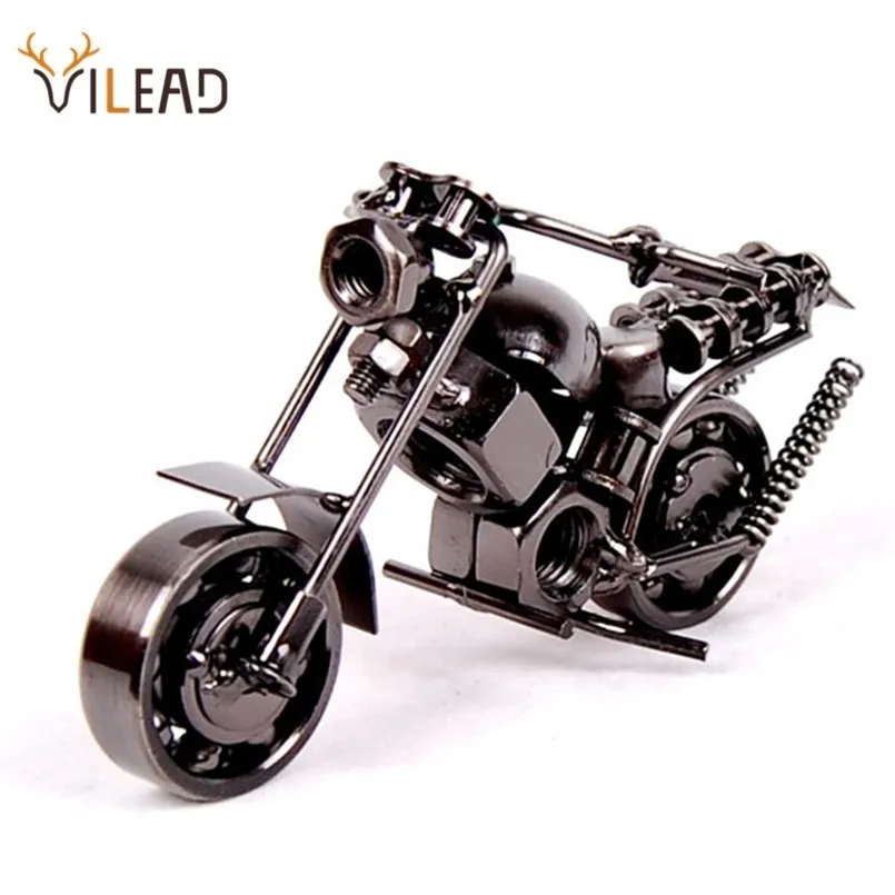 Vilead 14cm Motorcykelmodell Retro Motor Figur Metall Dekoration Handgjorda Iron Motorbike Prop Vintage Home Decor Kid Toy 210924