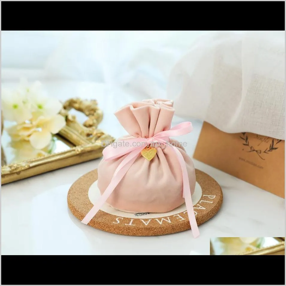 10pcs luxury packing drawstring velvet pouch sachet gift bag for jewelry wedding candy boxes with pearl string decor favors bags