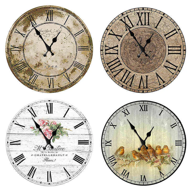 Nostalgiczny Retro Drewniany Zegar ścienny 10 Cal Europejski Kwarcowy Okrągły Zegar Ścienny Nowoczesny Design Salon Home Decor Wood Clock H1230