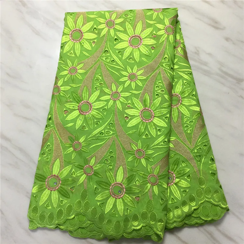 5 Yards/pc Bello Cercando Verde Limone Ricamo Tessuto di Cotone Africano Fiore Svizzero Voile Merletto A Secco Per Vestire PL12434