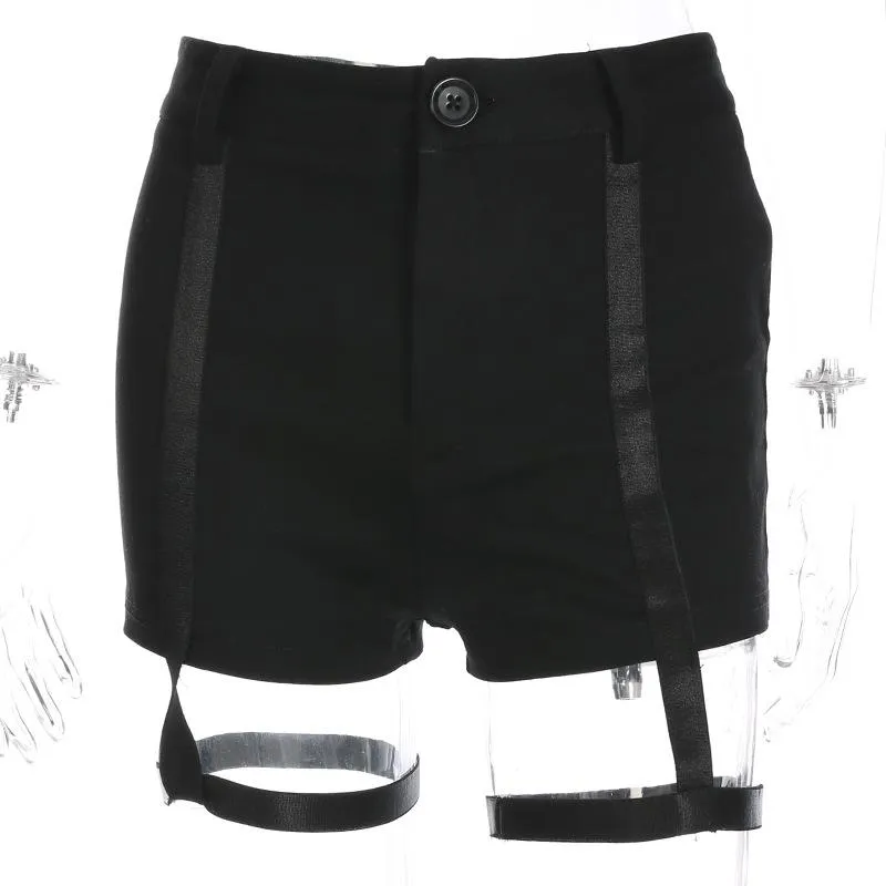 High Waist Punk Shorts with Leg Garter - Elastic, Zipper