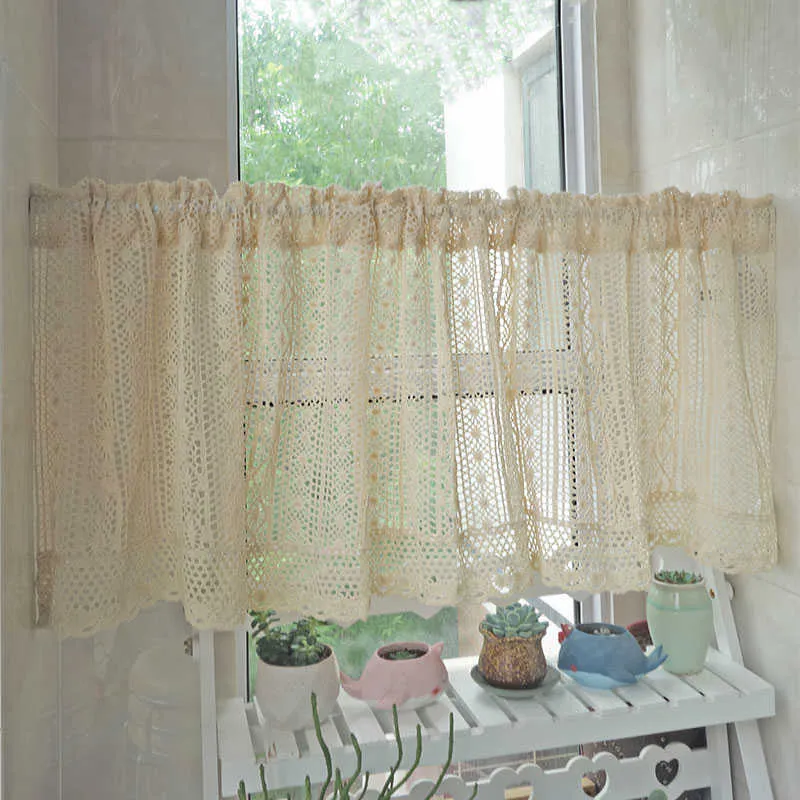 1pc American Style Cotton Crocheted Short Curtain Coffee Curtain Small Kitchen Curtain Home Decorative 210712