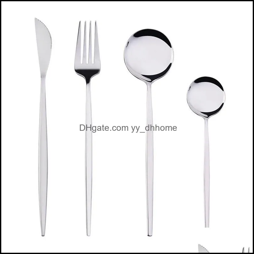 Set di posate da cucina, bar da pranzo Giardino domestico 4 pezzi/set Set di stoviglie in acciaio inossidabile Coltello da tavola Forchetta Cucchiaio Posate Posate Oro Sier