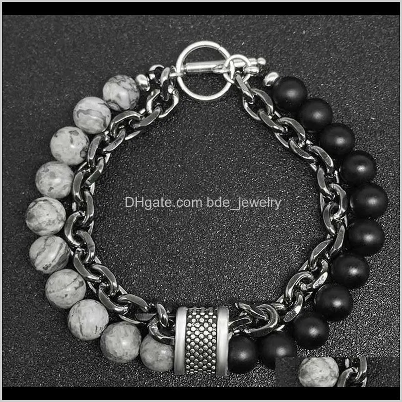 mens bracelet tiger eye stainless steel bracelet double layer beads hip hop rock natural stone boyfriend gift wholesale