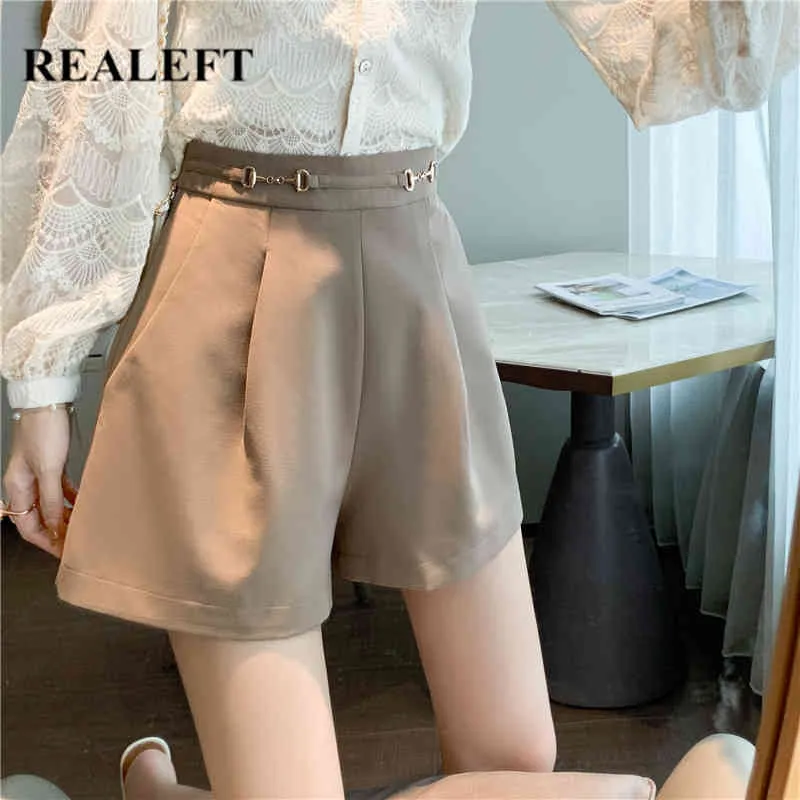 Summer Women's Khaki Shorts Female Elegant High Waist Straight Zipper Pockets Casaul Loose OL Style Lady 210428