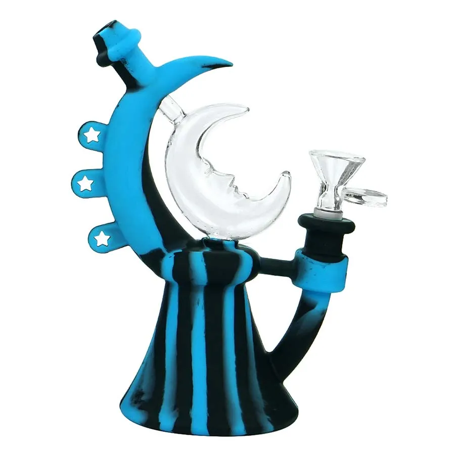 Smoking Accessories Grade Silicone Water Pipe Moon Shape Colorful with Glass Bowl Shisha Hookah Bong