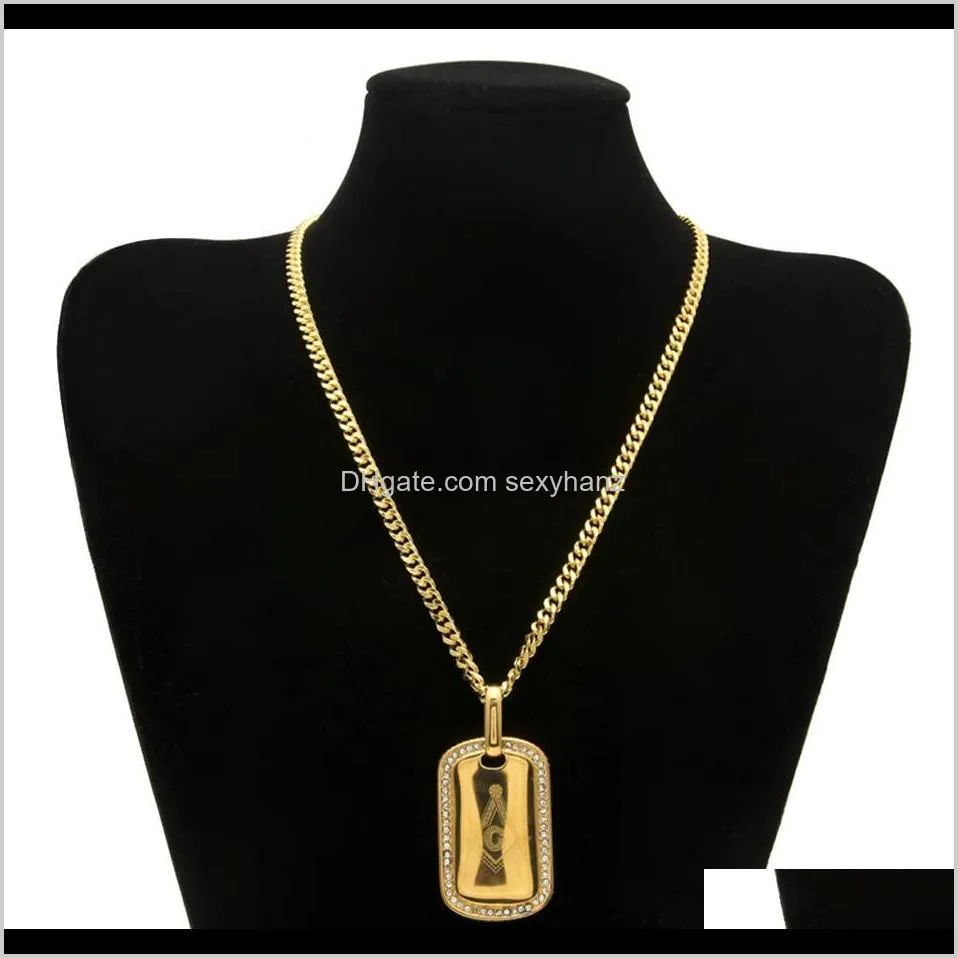 men women stainless steel dog tag army military card masonic pendant fashion punk jewelry gold hip hop necklace cuban chain