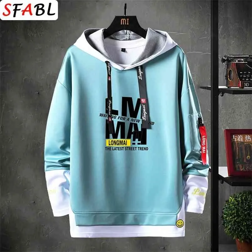 Sfabl Serin Patchwork Kazak Erkekler Hip Hop Hoodies Uzun Kollu Kazak Erkek Kontrast Renk Streetwear Hoodies Erkekler Marka Tops 210818