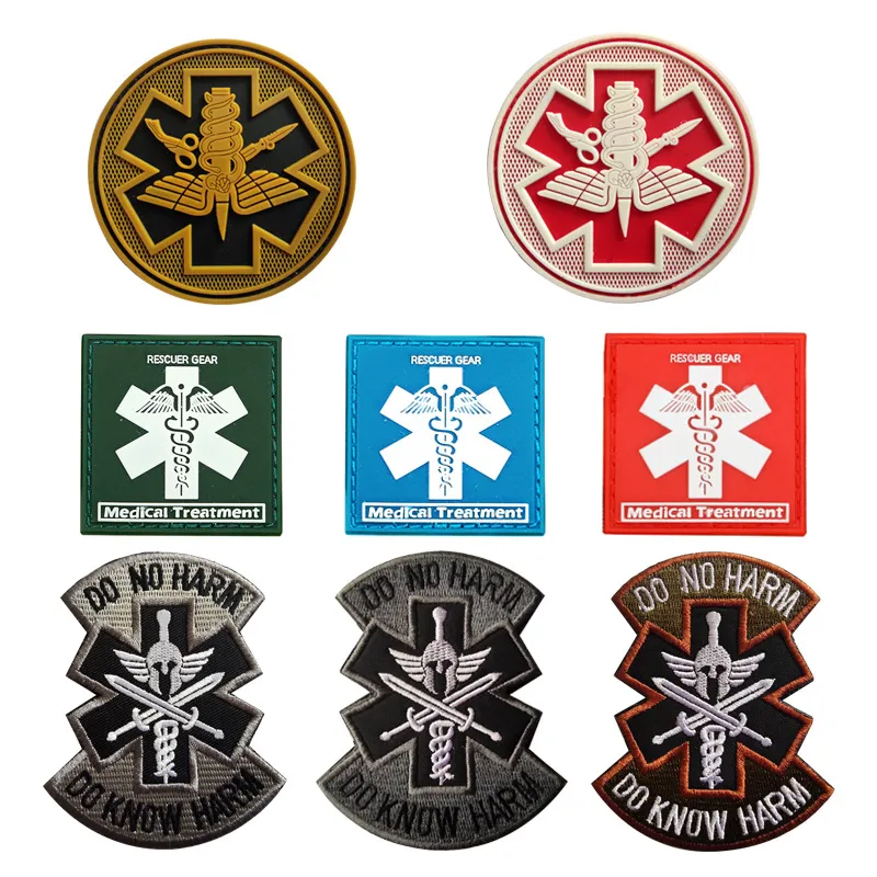 Tessuto in PVC 3D Salvataggio medico Patch tattica dell'esercito Chiusura a strappo Ricamo Vestiti Borsa Adesivi Bracciale Soldato Distintivi militari