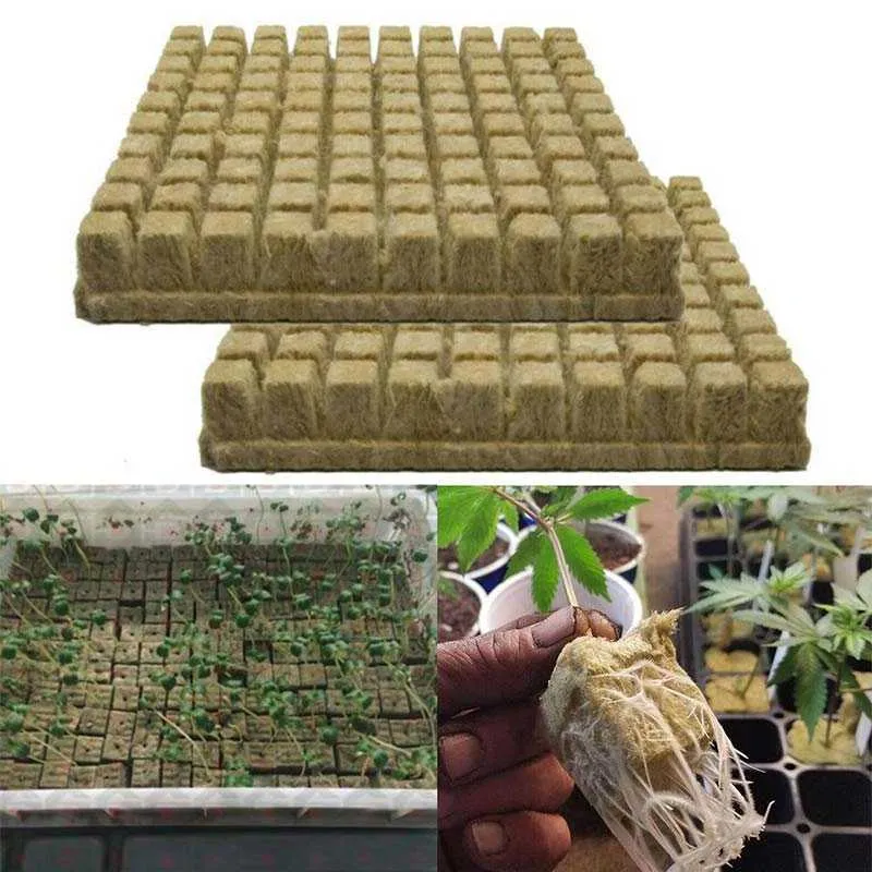 100/50pcs Garden Art Rockwool Sheet Block Propagation Cloning Seed Raising Soilless Cultivation Hydroponic Rock Wool Cubes 210615