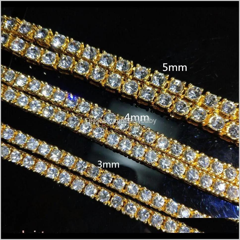mens iced out tennis gold chain 1 row necklaces fashion hip hop jewelry necklace 3mm 4mm 5mm