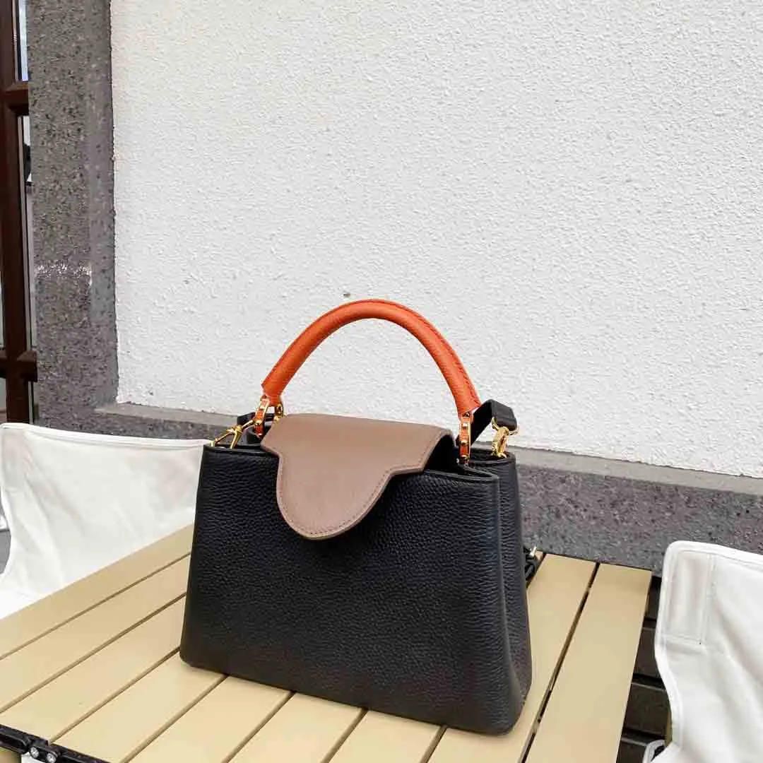 2022 Diseñadores clásicos Bolso de hombro Bolso de mensajero para mujer Bolso bandolera Liso Cuero genuino Lentejuelas Cerrojo Baguette duro Bolsos sólidos individuales Bolsos de cadena Negro