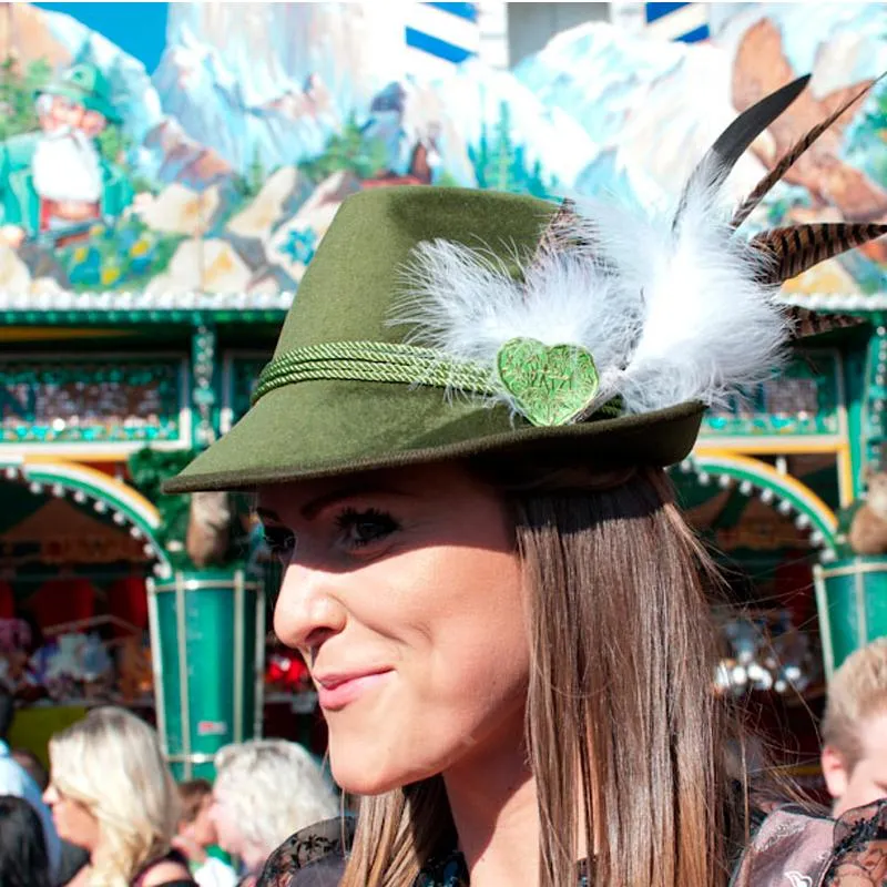 Немецкий пивной фестиваль фестиваль шляпа, женщины мужские перья шерстяные с черным, красным, зеленым цветом упаковочные коробки широкие Breim Hats