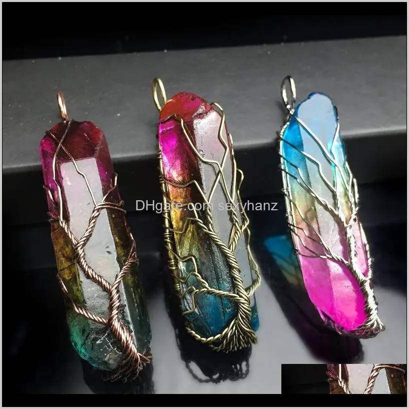 new 26 style irregular 7 chakra natural stone tree of life pendant necklace for women men chakras pendule stones rainbow qylgzj