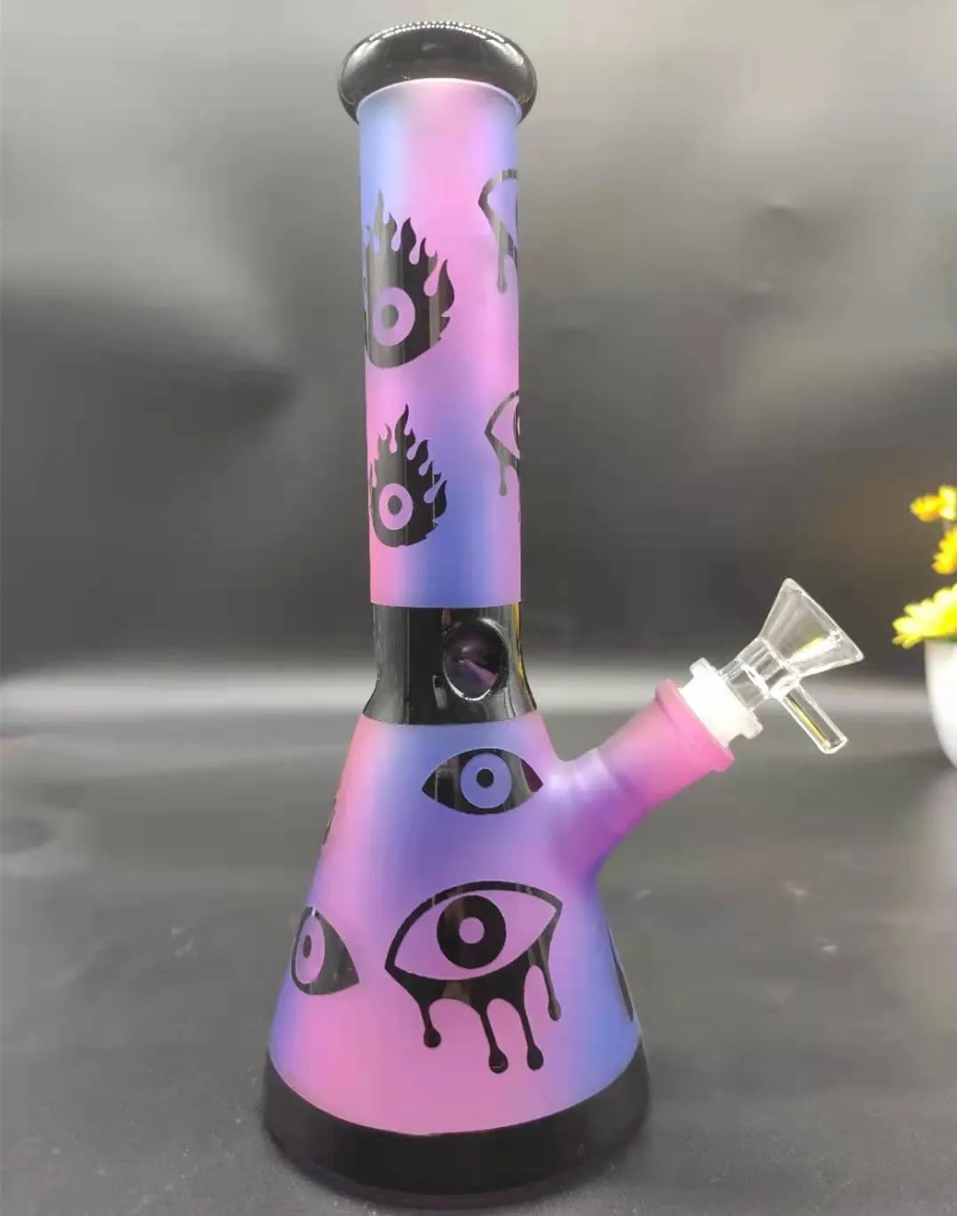 Bang en verre de 10 pouces Couleur mixte Yeux violets Pipe à eau pour fumer Bécher Bongs Ice Ash Catcher Dab Oil Rigs Heady Glass Bowl Downstem