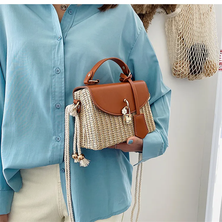 Style abricot - sac à main bohème, sacs en paille tissés pour femmes