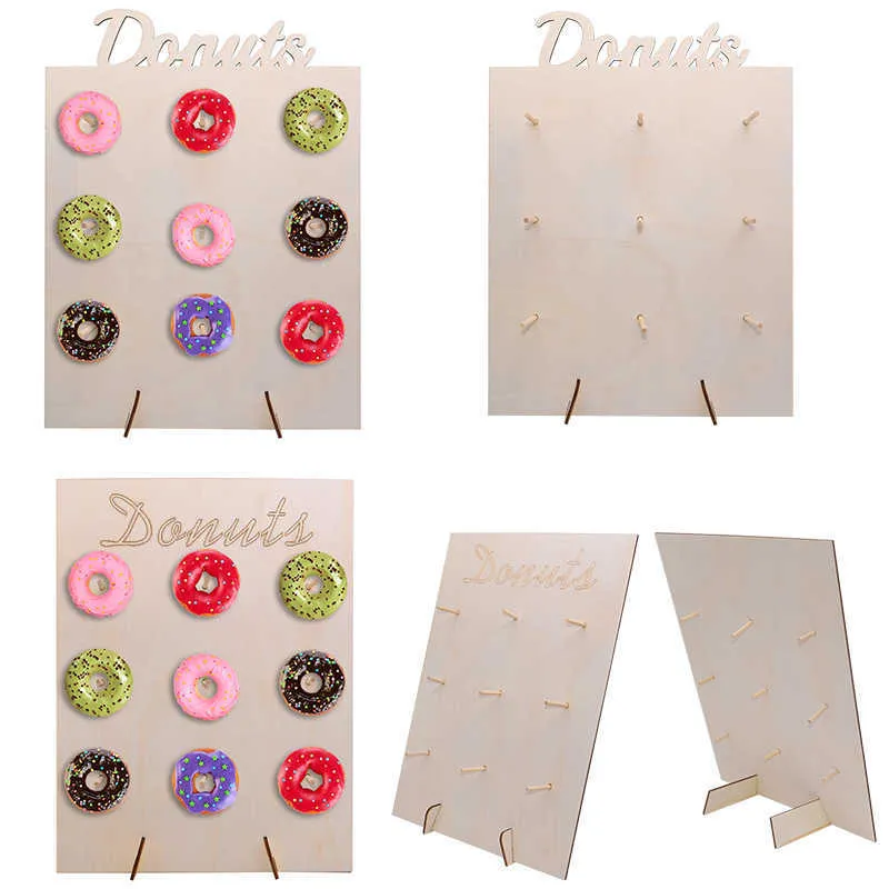 2 Kinds Wooden Table Ornaments Hold Donut Board Stand Hanging Donuts Display Wedding Decoration Baby Shower Kids Birthday Party