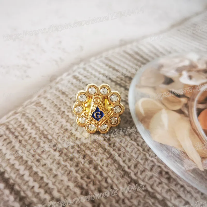 wholesale Épinglettes maçonniques Mason Franc-maçon Simple Mini Badge incrusté d'or plaqué diamant BLM32