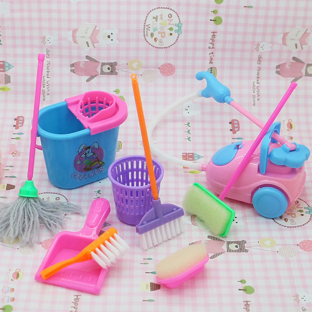 9 pièces/ensemble meubles jouets Miniature maison outil de nettoyage maison de poupée accessoires pour maison de poupée semblant jouer jouet choses pour poupées